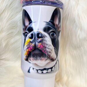 40 oz Boston Terrier Insulated Tumbler, Bow, Charm and Free Shipping!